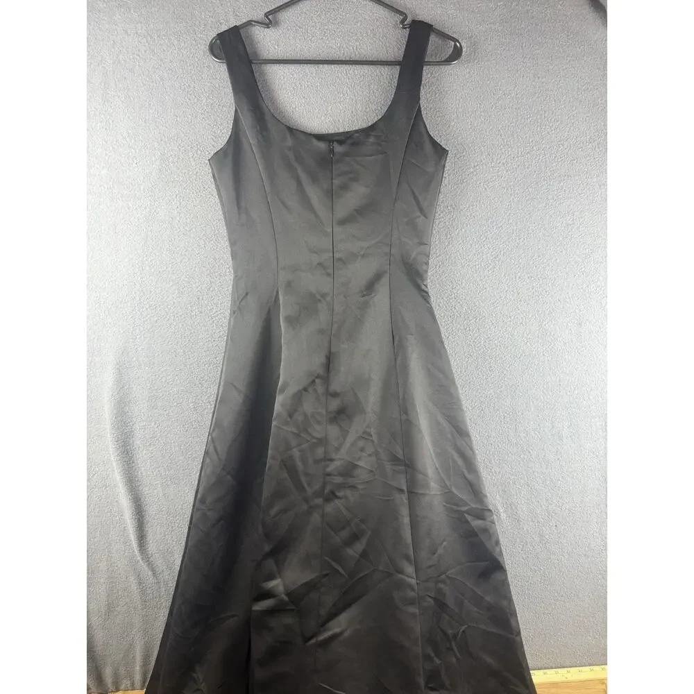VTG Scott McClintock Black Satin Maxi Dress Square Neck Size 8 Made in USA